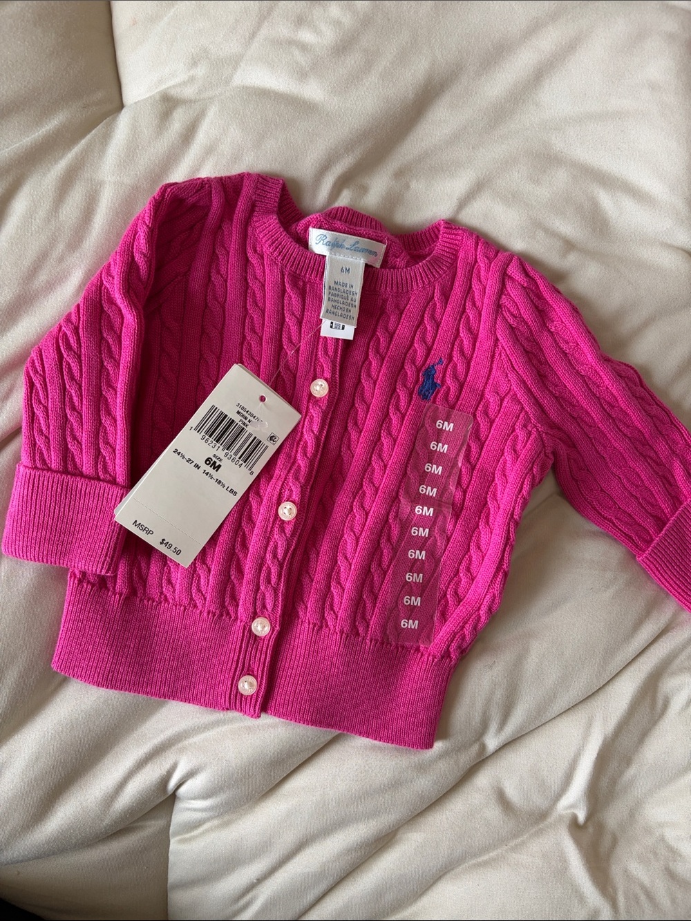 Ralph Lauren Toddler Cable-Knit Cardigan - Bright Pink with Blue Pony